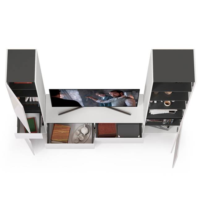 Стенка в гостиную Сидней № 22 цвет белый/чёрный/фасады МДФ белый глянец Стенка в гостиную Сидней № 22 цвет белый/чёрный/фасады МДФ белый глянец