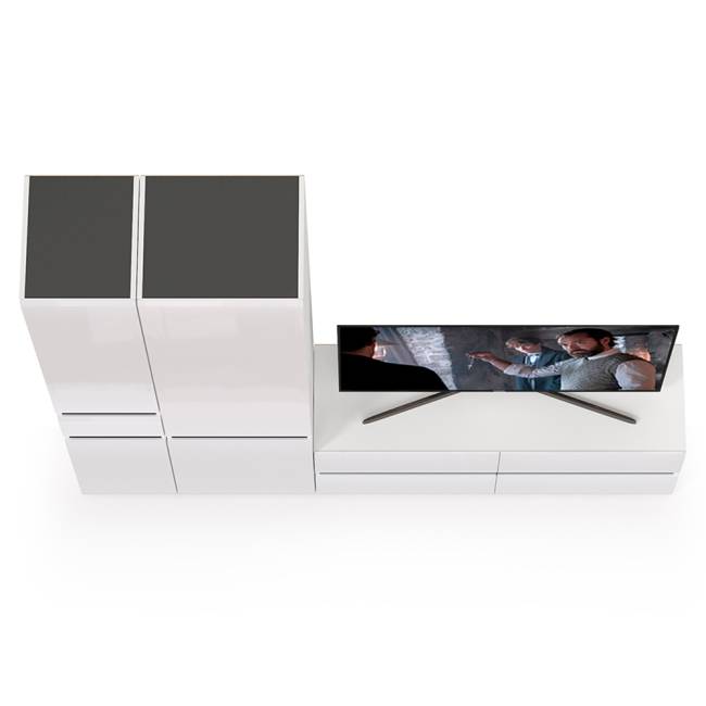 Стенка в гостиную Сидней № 22 цвет белый/чёрный/фасады МДФ белый глянец Стенка в гостиную Сидней № 22 цвет белый/чёрный/фасады МДФ белый глянец