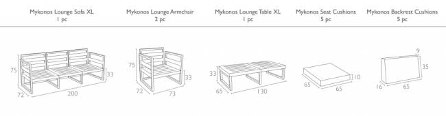 Комплект пластиковой мебели Mykonos XL серебристый, черный