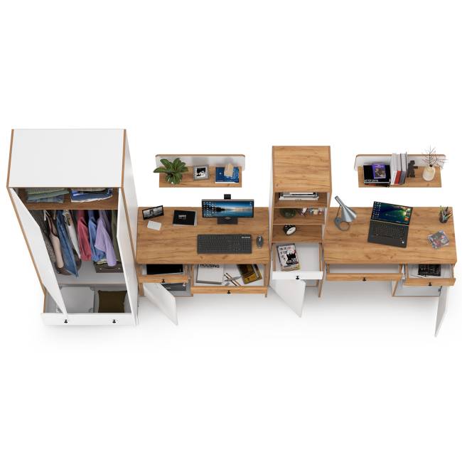 Мебель для детской комнаты для двоих детей Вуди № 30 цвет белый премиум/дуб крафт золотой