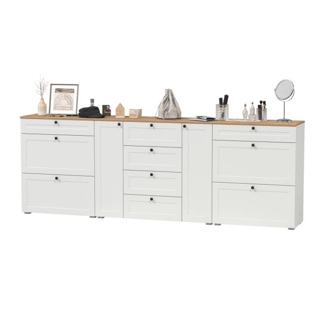 Две обувницы и комод Остин цвет белый шагрень/дуб крафт золотой