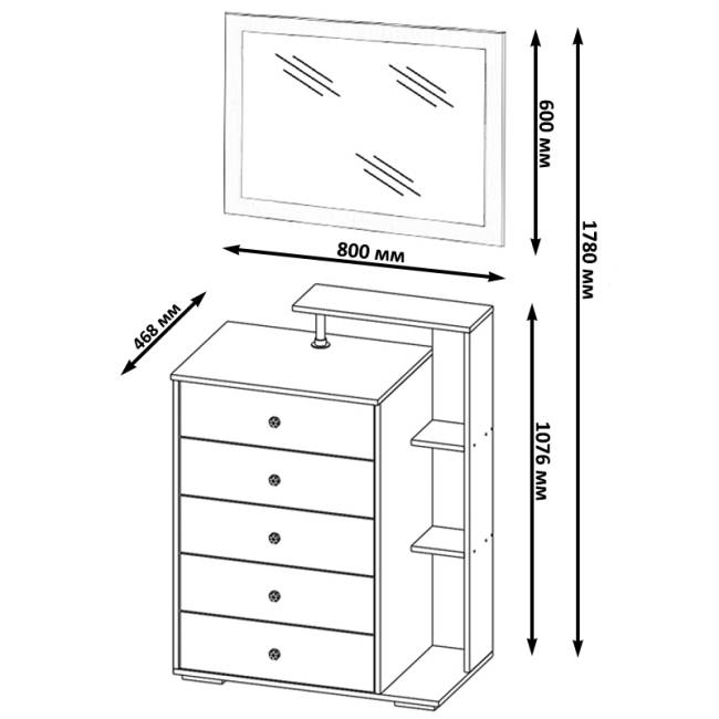 Комод с зеркалом Камелия цвет дуб сонома Комод с зеркалом Камелия цвет дуб сонома
