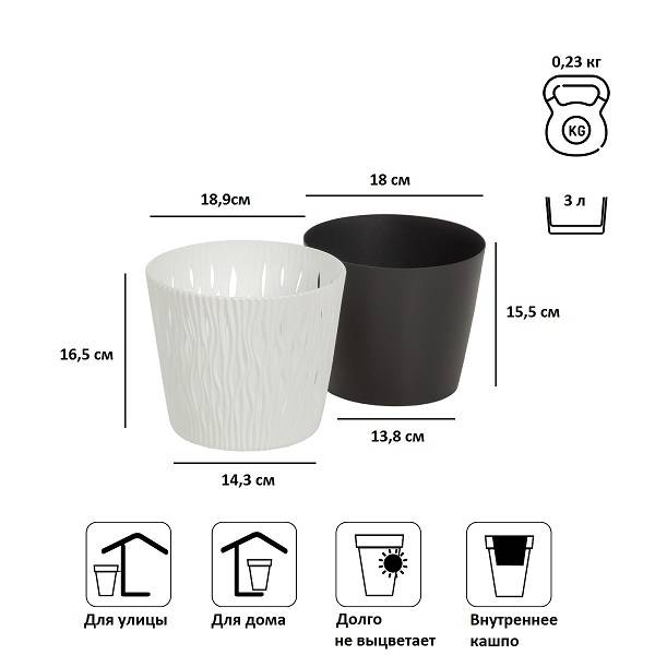 Кашпо для цветов SANDY ROUND DSR190-S449 белый 2 предмета 3л