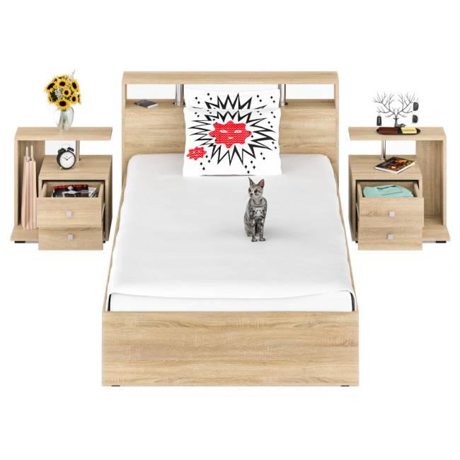 Кровать 1200 Камелия + две тумбы цвет дуб сонома Кровать 1200 Камелия + две тумбы цвет дуб сонома