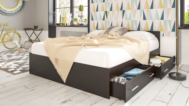 Кровать с ящиками Стандарт 1600 цвет венге Кровать с ящиками Стандарт 1600 цвет венге