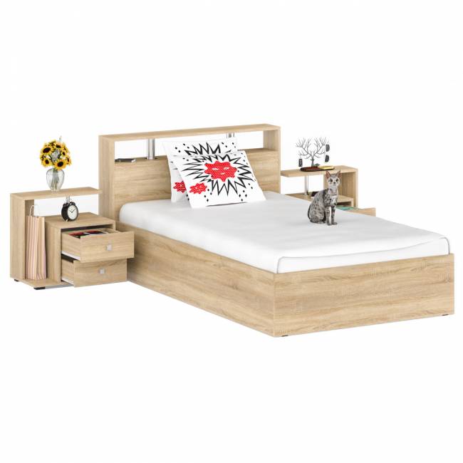 Кровать 1400 Камелия + две тумбы цвет дуб сонома Кровать 1400 Камелия + две тумбы цвет дуб сонома