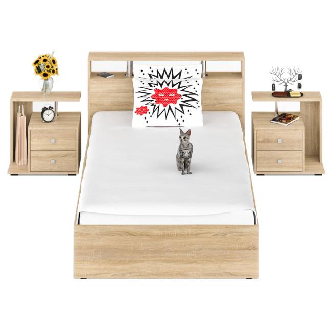 Кровать 1400 Камелия + две тумбы цвет дуб сонома Кровать 1400 Камелия + две тумбы цвет дуб сонома