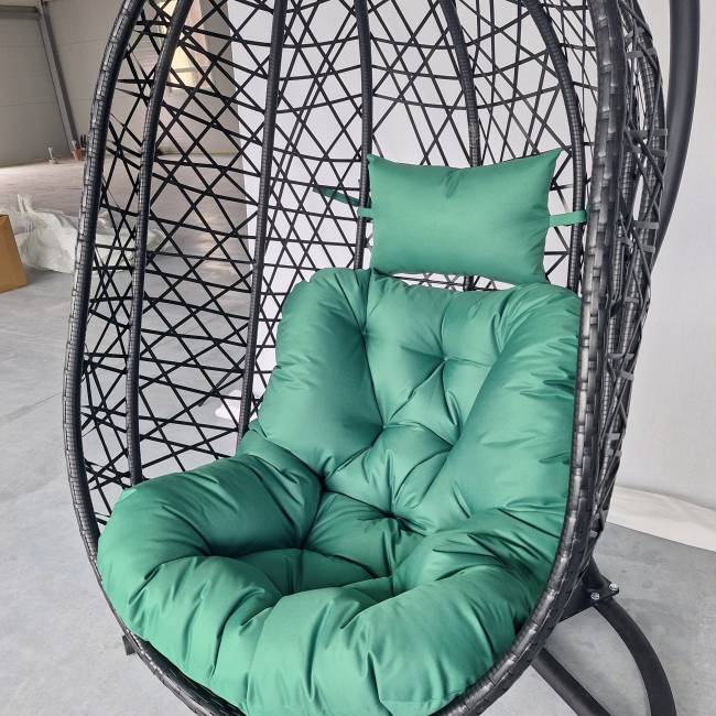 Кресло подвесное Кокон XL (стойка+основание.черн.,корзн.черн.,подуш тём-зеленый) Кресло подвесное Кокон XL (стойка+основание.черн.,корзн.черн.,подуш тём-зеленый)