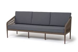 "Канны" диван 3-местный плетеный из роупа, каркас алюминий темно-серый (RAL7024) шагрень, роуп темно-серый круглый, ткань темно-серая 019