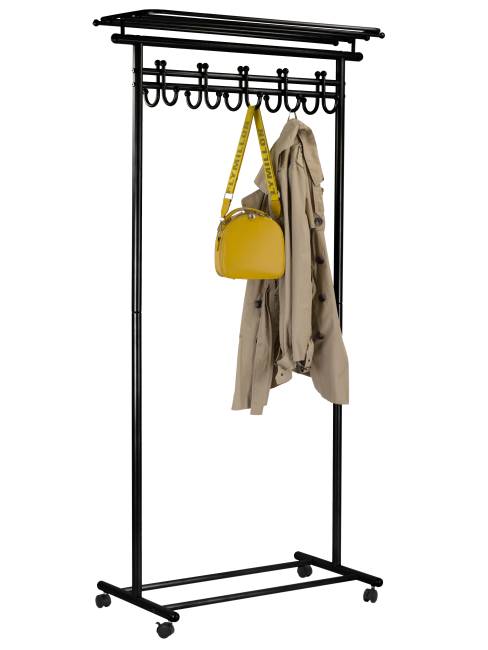 Вешалка напольная на колесах М 9 чёрный с крючками