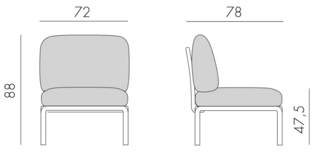 Модуль центральный пластиковый с подушками Komodo Elemento Centrale тортора, холст 720х780х880 мм