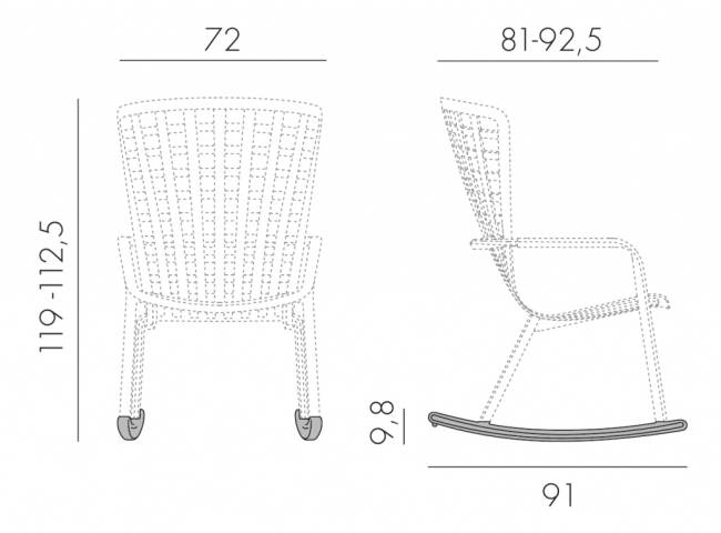 Кресло-качалка пластиковое с подушкой Folio антрацит, голубой 720х810-925х1190-1125 мм
