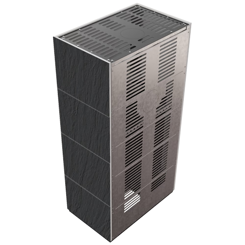 Каминокомплект Kratki PRO FLOKI NATURALI ARDESIA NERO A SPACCO, угловое стекло слева