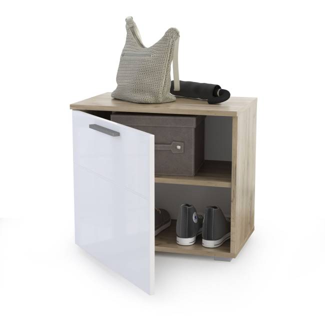 Тумба Лайн 13.234 цвет дуб крафт серый/фасады МДФ белый глянец