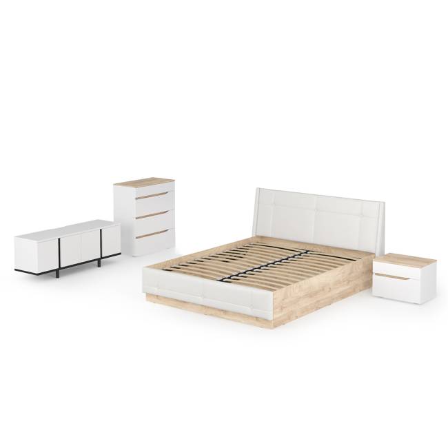 Набор мебели для спальни Муссон с кроватью 1600 цвет белый/чёрный/дуб эндгрейн элегантный/кожзам белый