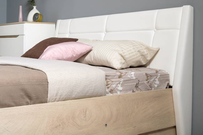 Набор мебели для спальни Муссон с кроватью 1600 цвет белый/чёрный/дуб эндгрейн элегантный/кожзам белый