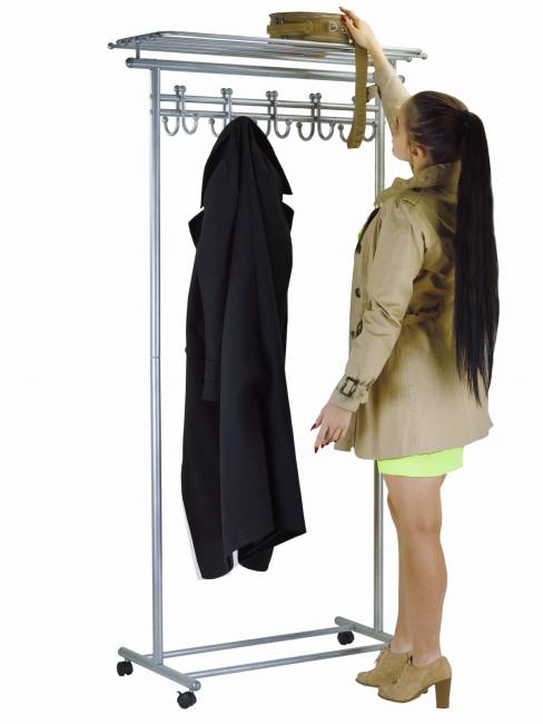Вешалка напольная на колесах М 9 металлик с крючками Вешалка напольная на колесах М 9 металлик с крючками