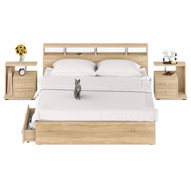 Кровать с ящиками 1800 Камелия + две тумбы цвет дуб сонома