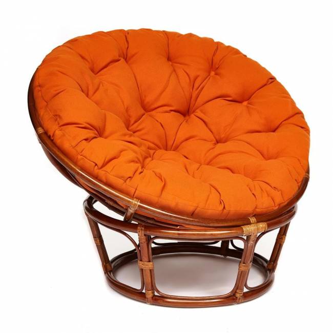 Кресло PAPASAN/ПАПАСАН 23/01 W  /с подушкой/ диаметр подушки 122 см, 115х101х104 см, Pecan (орех), ткань Оранжевый, С 23 Pecan (орех)